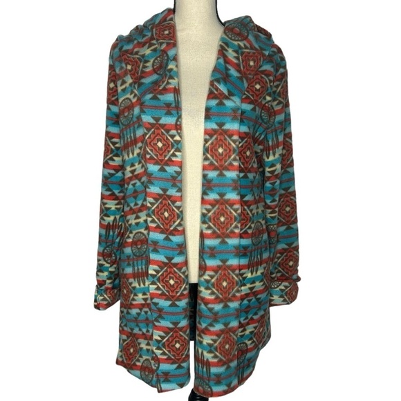 Wrena M Cozy Aztec Open Front Hooded Cardigan NWOT - Picture 1 of 11